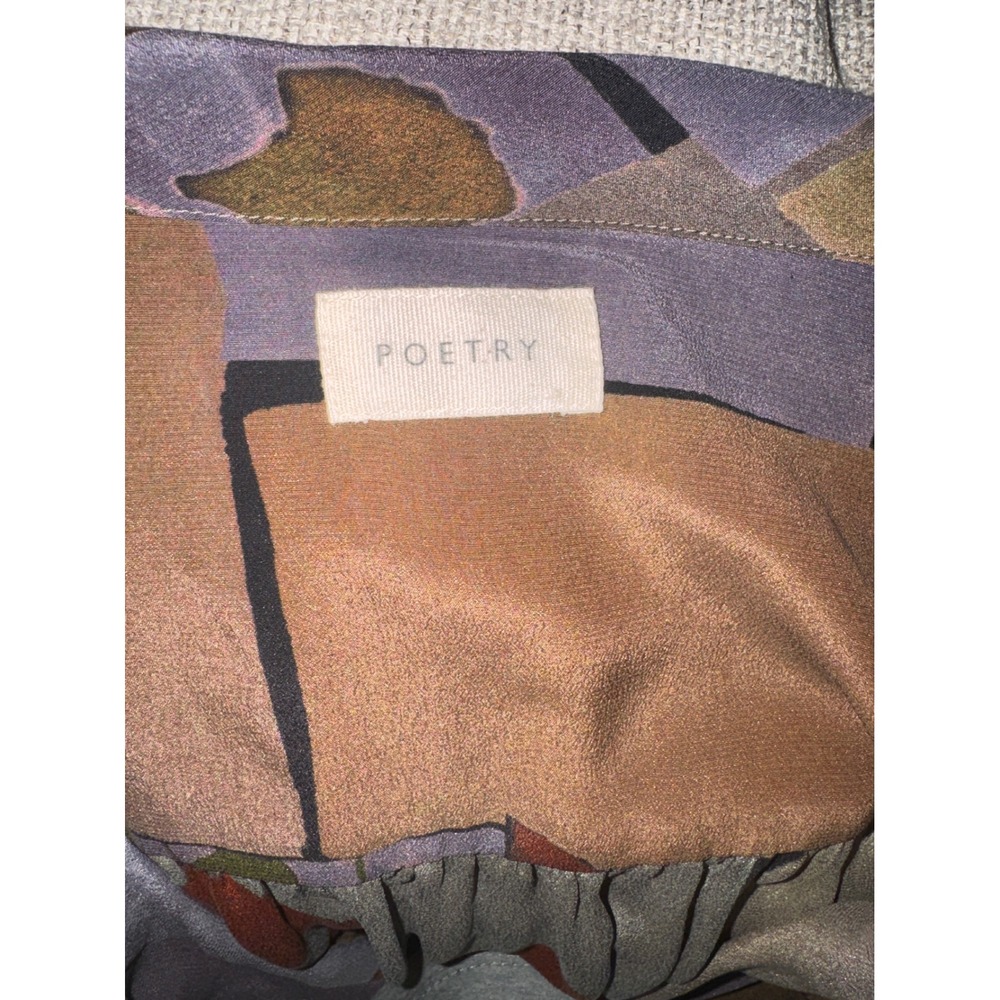 Poetry 100% Silk Artistic Abstract Floral Print Blouse Brown Olive US 12 - Picture 6 of 6